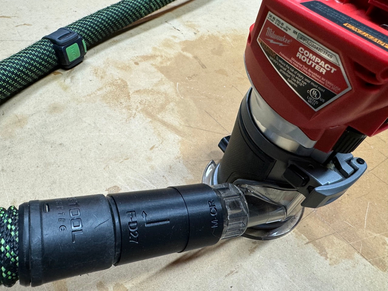 Festool Locking D27 Hose Adapter for Milwaukee M18 2723-20 Compact Router