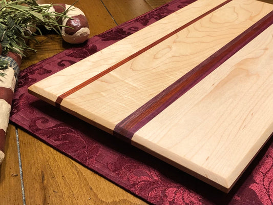 Charcuterie Board - Maple with Purple Heart and Padauk Strips