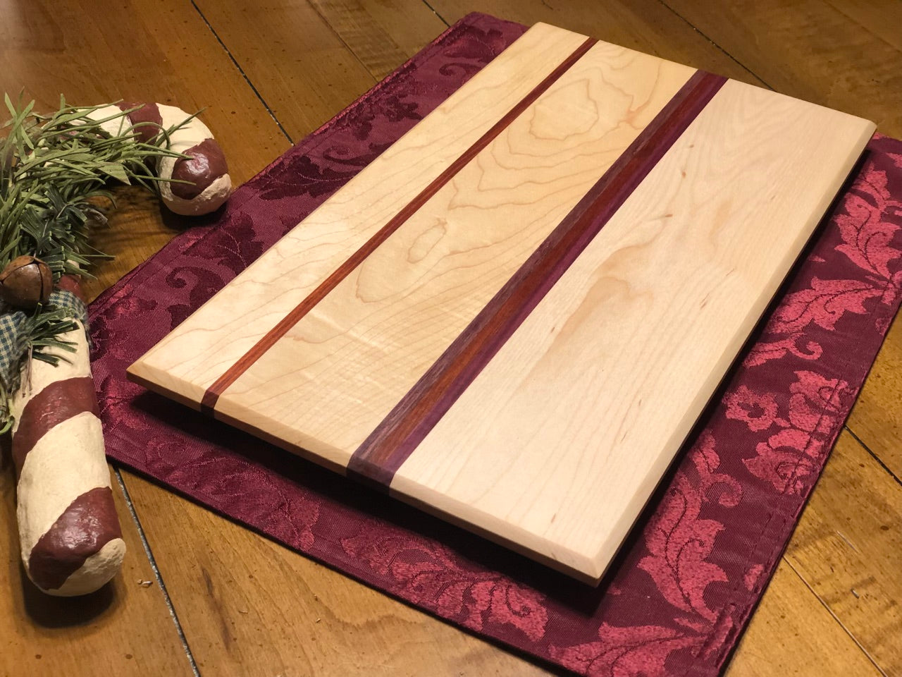 Charcuterie Board - Maple with Purple Heart and Padauk Strips