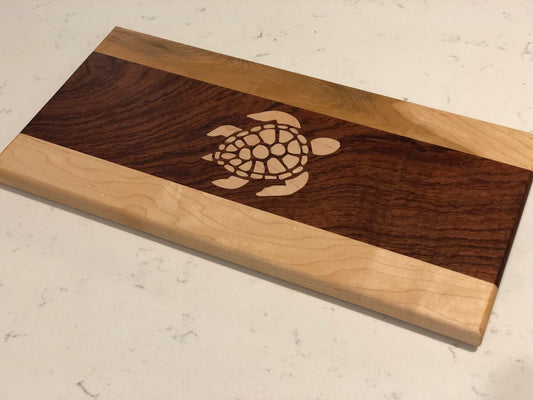 Sea Turtle Babinga Cutting Board with Maple Inlay