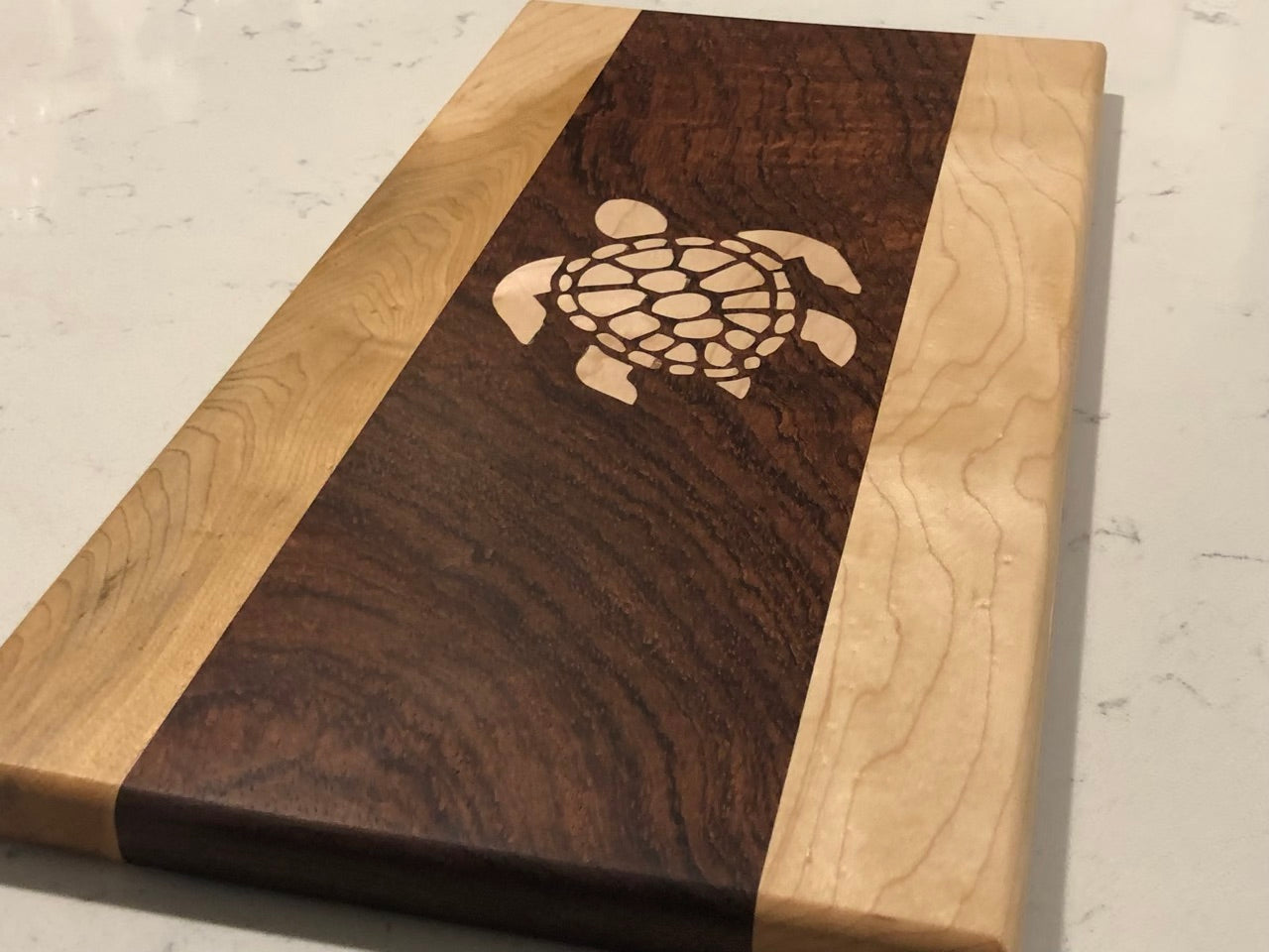 Sea Turtle Babinga Cutting Board with Maple Inlay