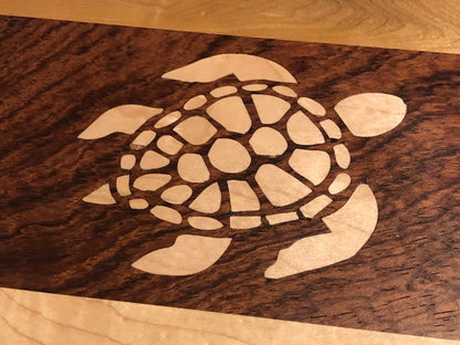 Sea Turtle Babinga Cutting Board with Maple Inlay