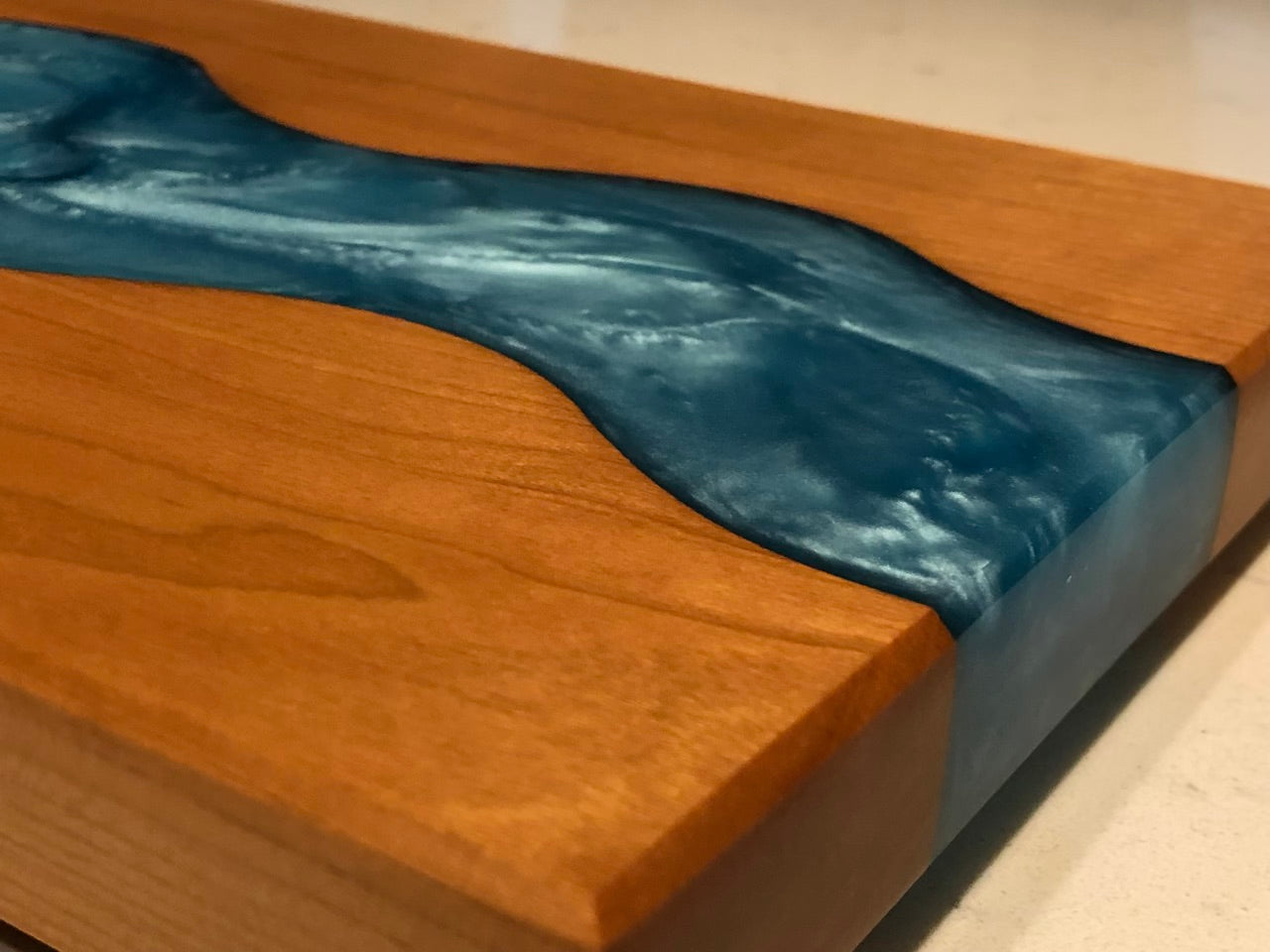 Blue River Epoxy Resin Cherry Wood Serving Board