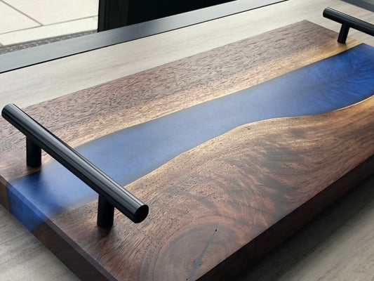 Blue River Epoxy Resin and Walnut Serving Board with Handles