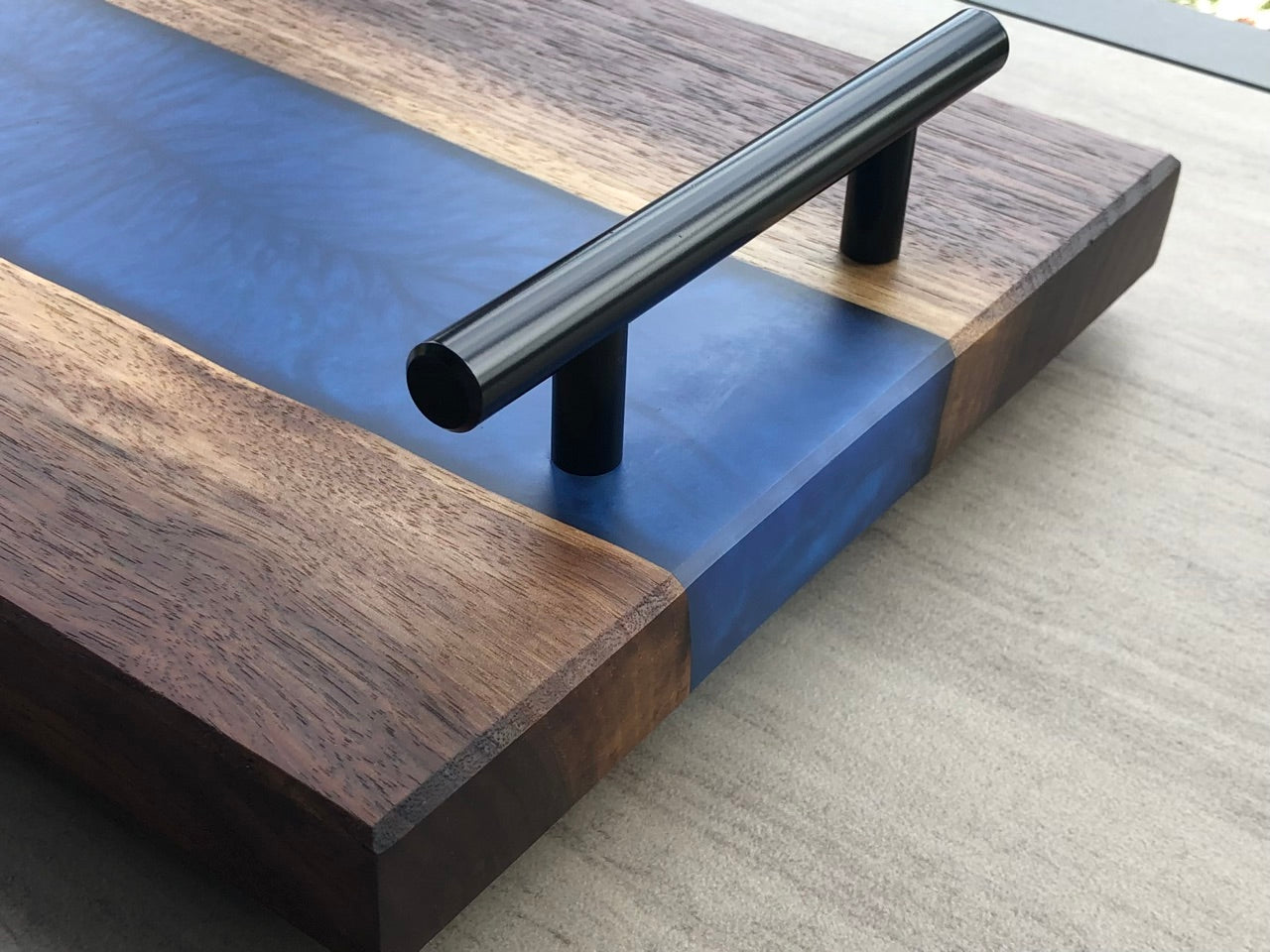 Blue River Epoxy Resin and Walnut Serving Board with Handles