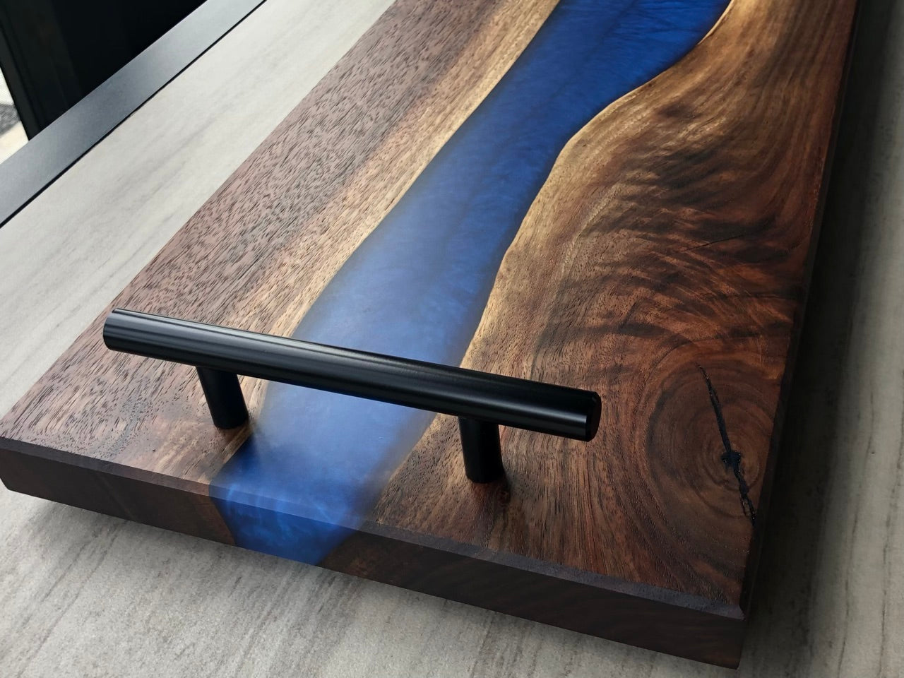 Blue River Epoxy Resin and Walnut Serving Board with Handles