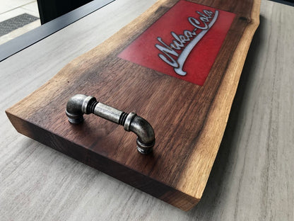 Nuka Cola Epoxy Resin Inlay and Live Edge Walnut Serving Board with Handles