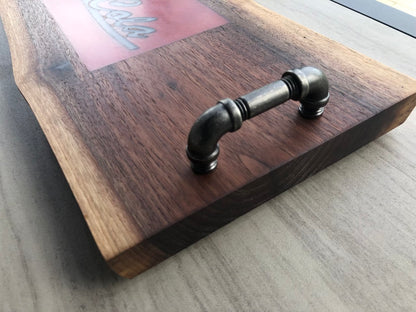 Nuka Cola Epoxy Resin Inlay and Live Edge Walnut Serving Board with Handles