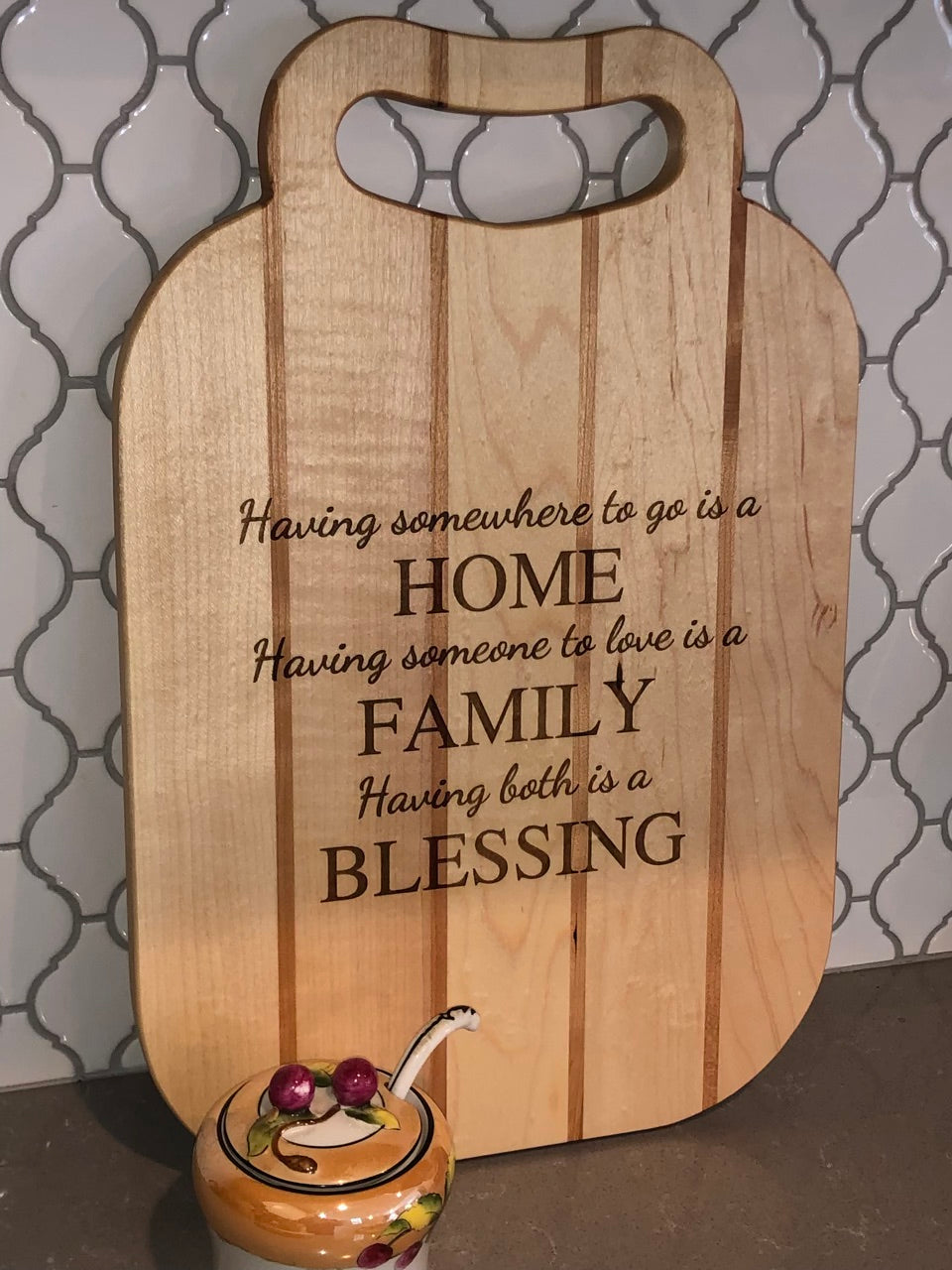 Maple and Walnut Strips Serving Board with Handle