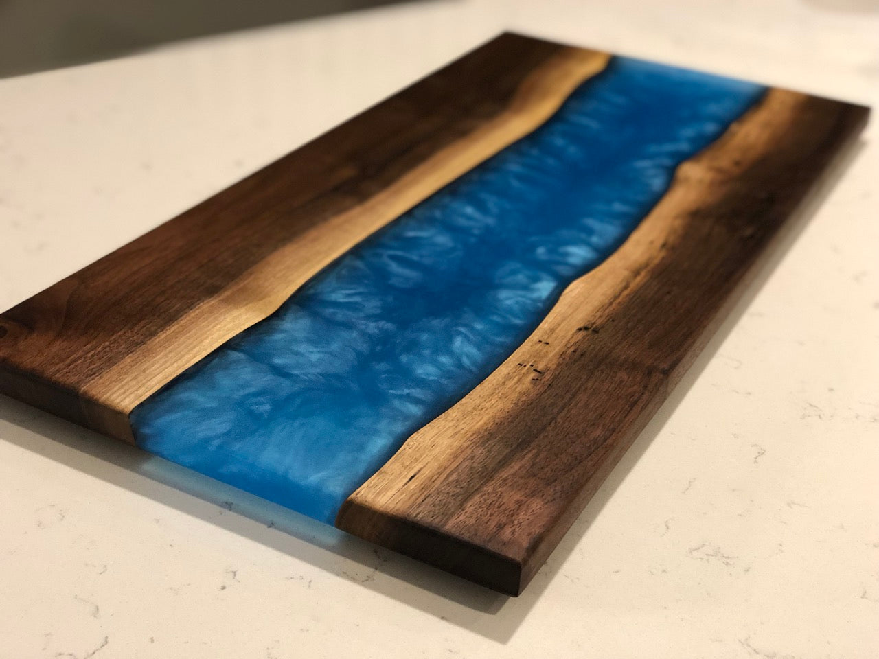 Blue Ice and Walnut Epoxy River Serving Board XL Size