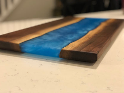 Blue Ice and Walnut Epoxy River Serving Board XL Size