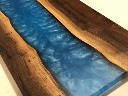 Blue Ice and Walnut Epoxy River Serving Board XL Size