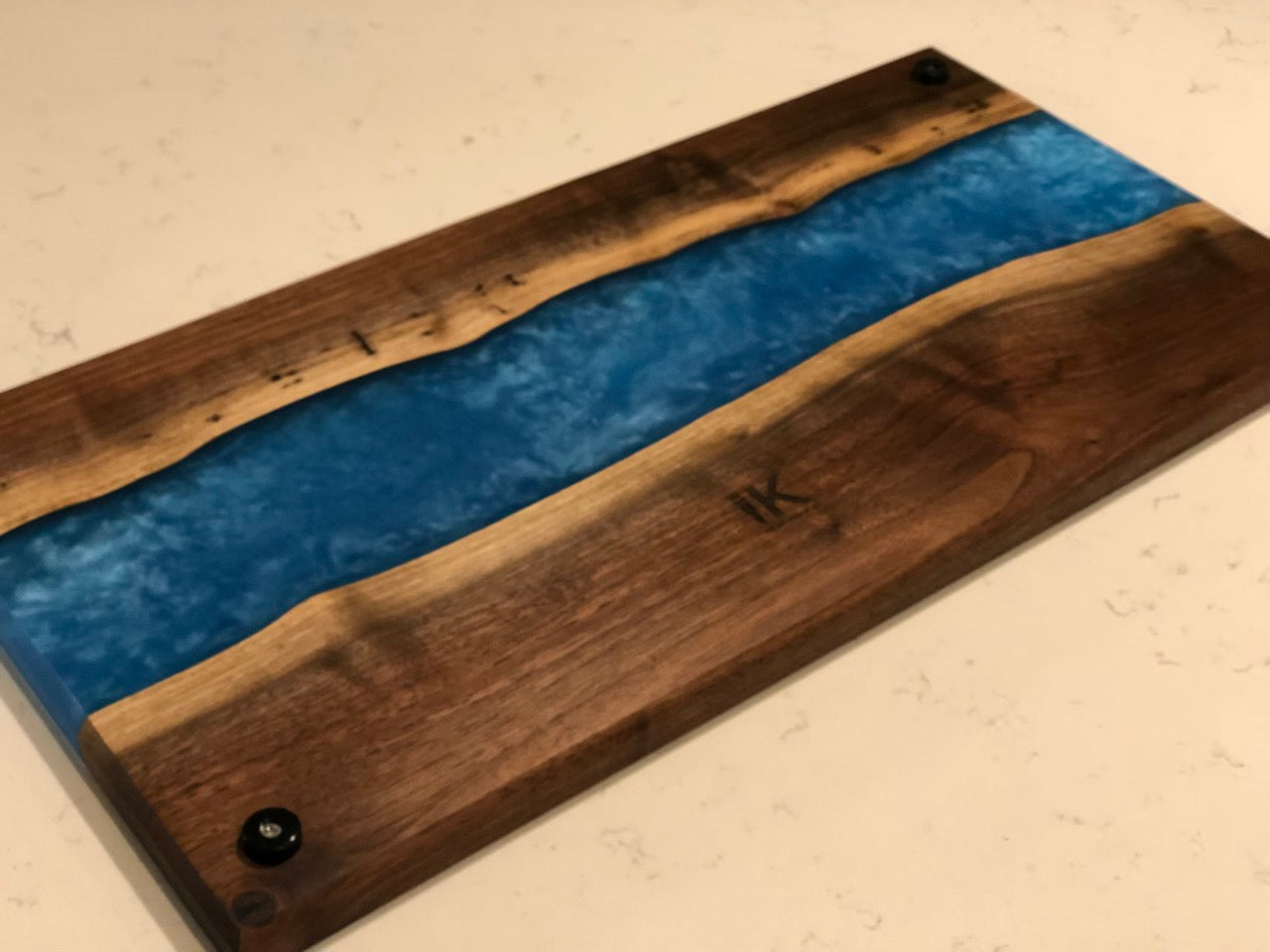 Blue Ice and Walnut Epoxy River Serving Board XL Size