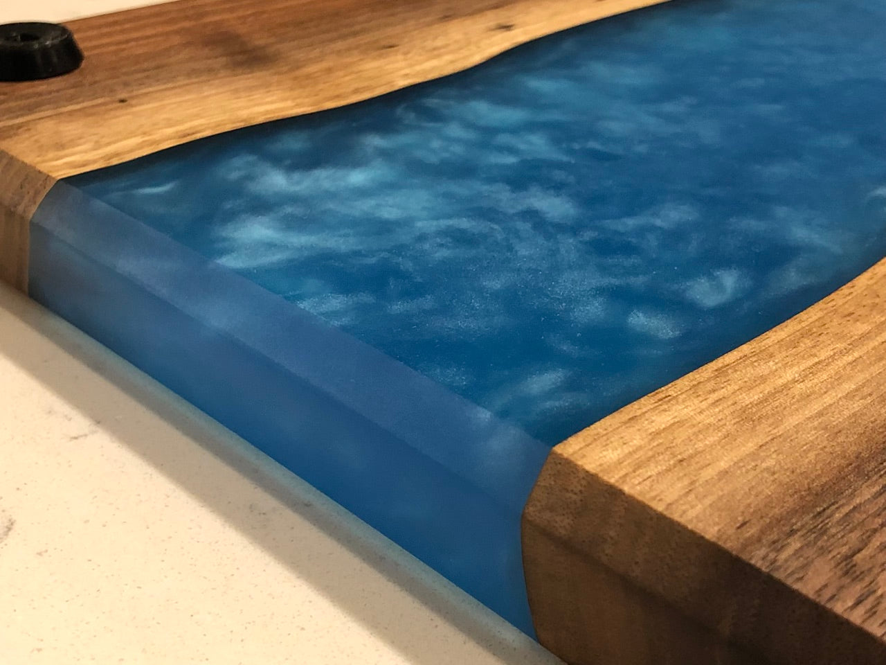 Blue Ice and Walnut Epoxy River Serving Board XL Size