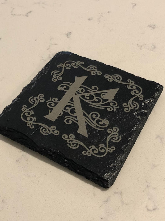 Personalized Natural Slate Coaster Set with Monogram - Set of Four
