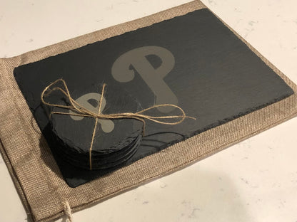 Phillies Slate Serving Tray and Four Coaster Gift Set